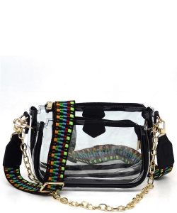 See Thru Clear 2-in-1 Crossbody Bag with Guitar Strap AD748T BLACK